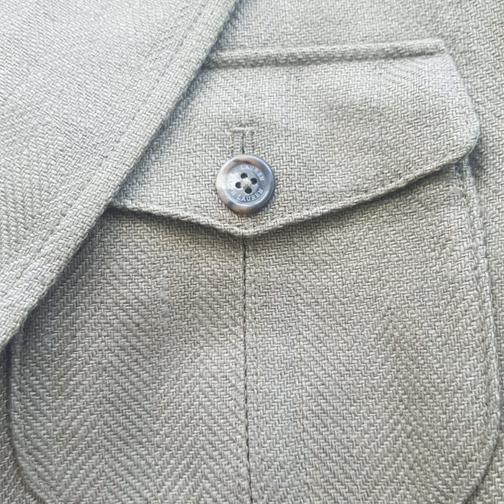 Lauren Ralph Lauren Herringbone Linen Blazer In Olive Fern Size 12 NWT $345 - Picture 7 of 12